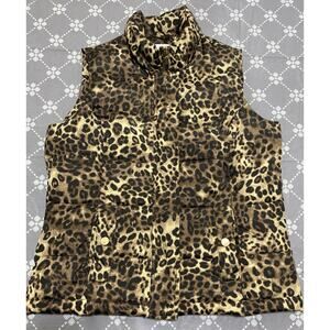 CHARTER CLUB Sz M/L Petite Puff Vest Full Zip Leopard Print Chest 38” Pocket A8
